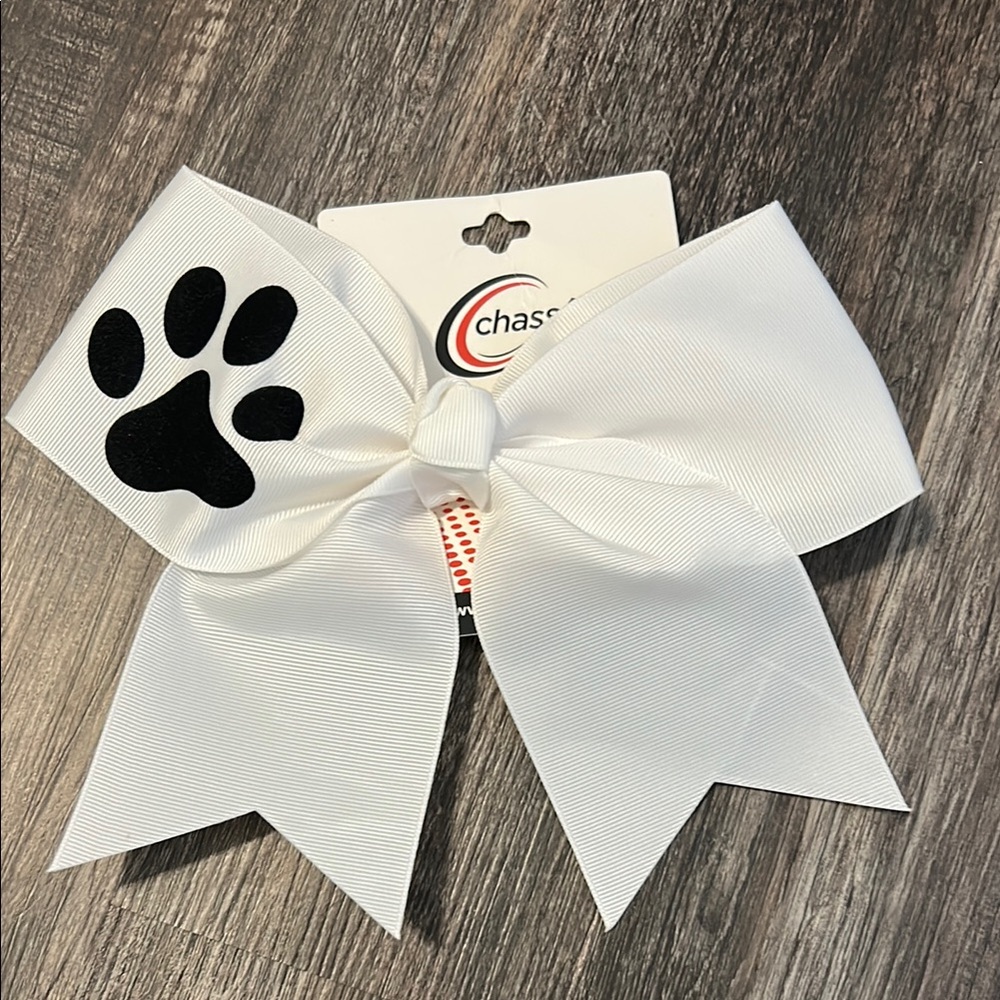 White Bow with Black Paw Print